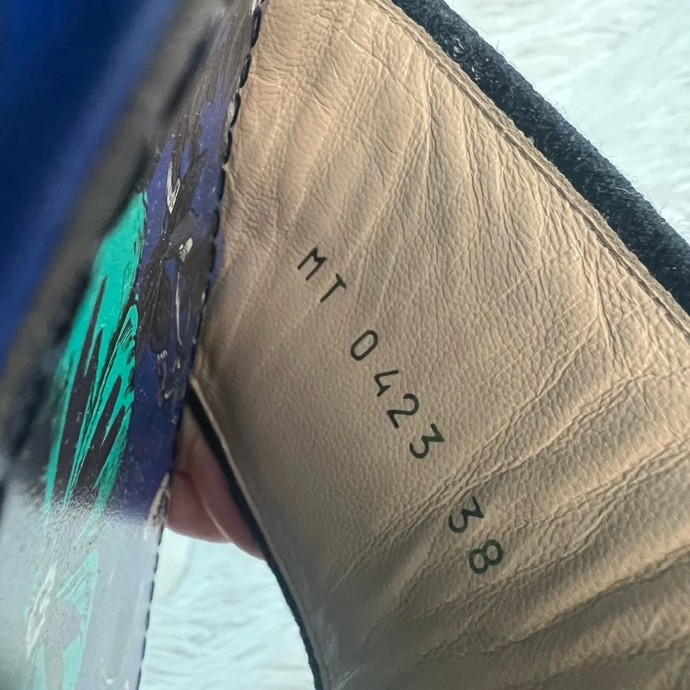 Dior Dway Heeled Slide Blue & Black Embroidered Cotton - Picture 9 of 12